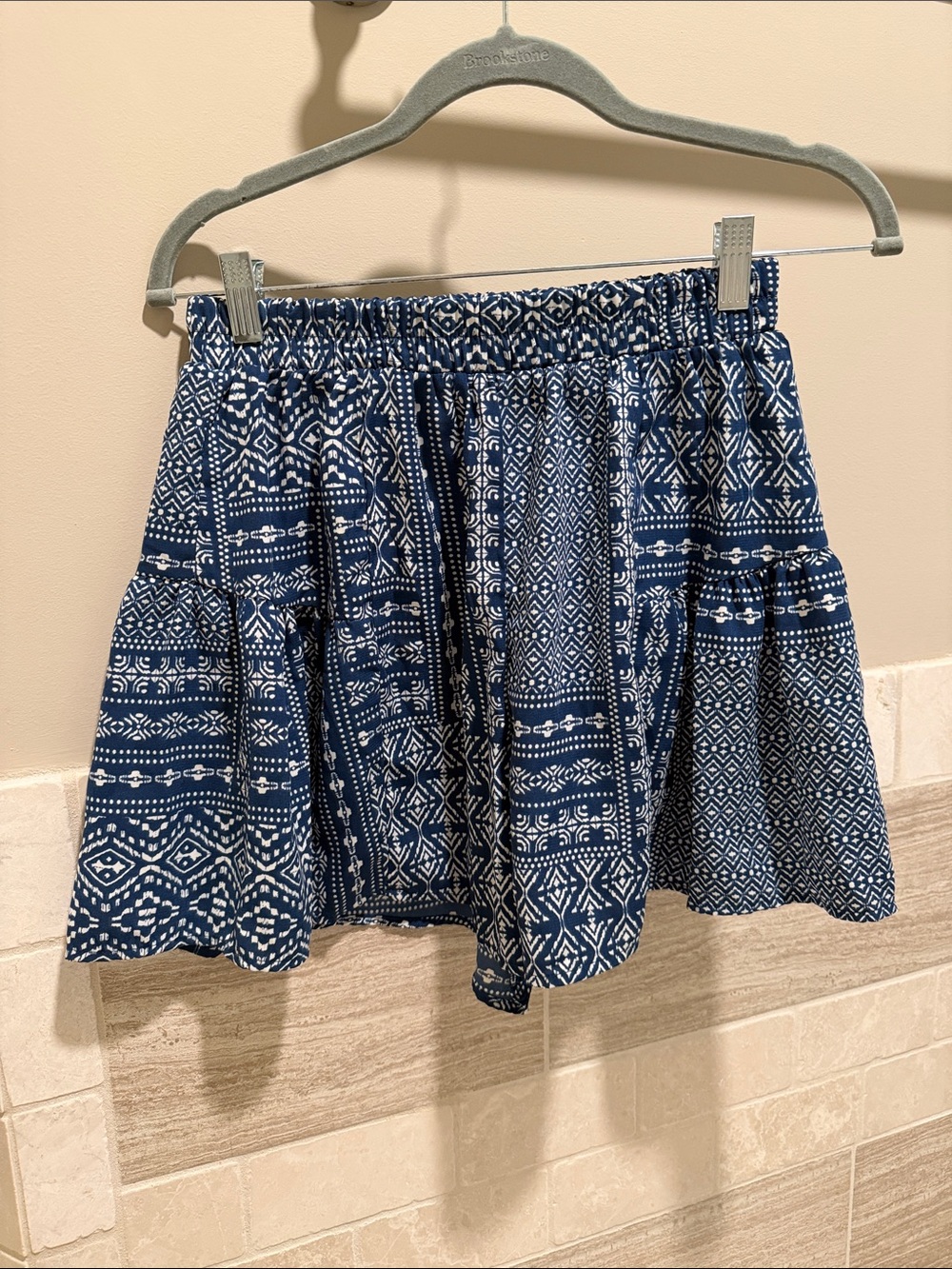 Women's Navy Blue Patterned Tiered Skirt